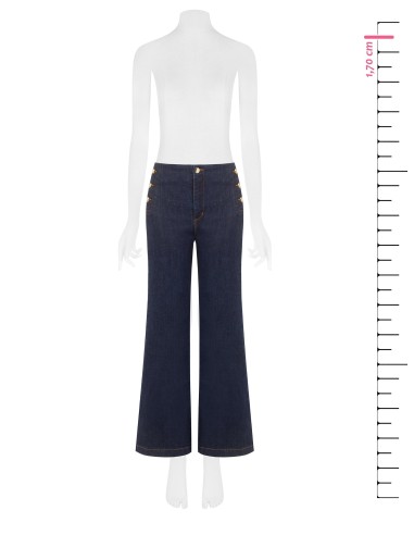 Jeans Wide Leg Cropped Elásticos Lavagem Zero Rinascimento