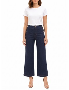 Jeans Wide Leg Cropped elásticos Lavagem Zero Rinascimento
