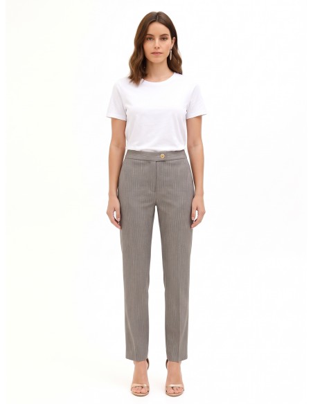 Calças direitas às riscas bordadas Rinascimento