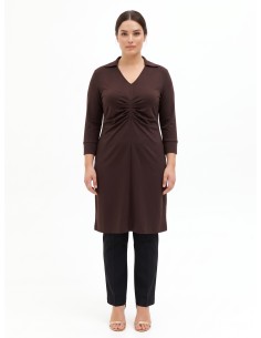 Vestido Curvy em jersey de estilo polo, com decote em V e franzido central Rinascimento Curvy