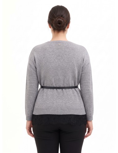 Camisola Curvy larga com acabamento inferior em renda e cinto comprido fino em imitação de pele Rinascimento Curvy