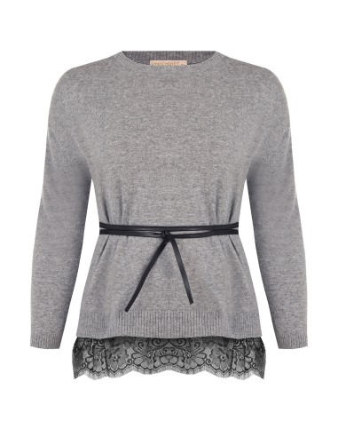 Camisola Curvy larga com bainha em renda e cinto comprido fino em imitação de pele Rinascimento Curvy