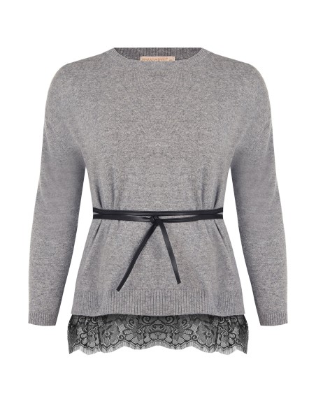 Camisola Curvy larga com bainha em renda e cinto comprido fino em imitação de pele Rinascimento Curvy