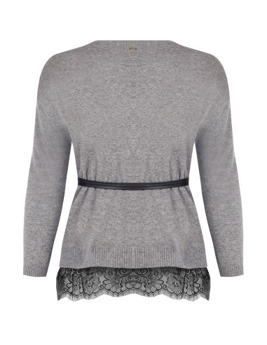 Camisola Curvy ampla com acabamento inferior em renda e cinto comprido e fino em imitação de pele Rinascimento Curvy