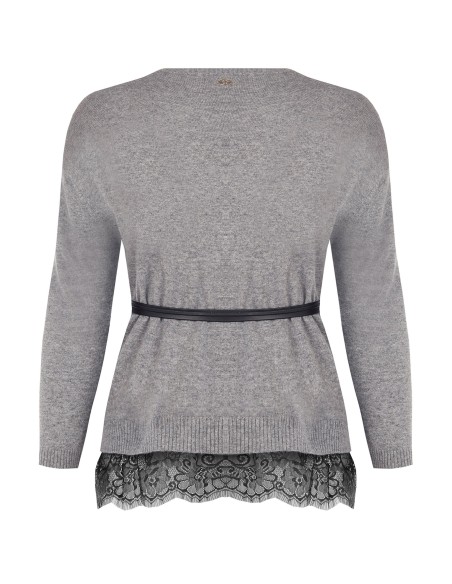 Camisola Curvy ampla com acabamento inferior em renda e cinto comprido e fino em imitação de pele Rinascimento Curvy