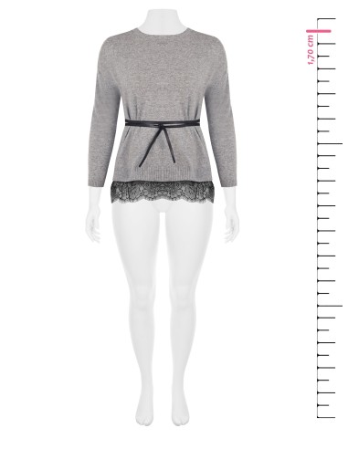 Camisola Curvy Larga com Barra em Renda e Cinto Comprido e Fino em Imitação de Pele Rinascimento Curvy