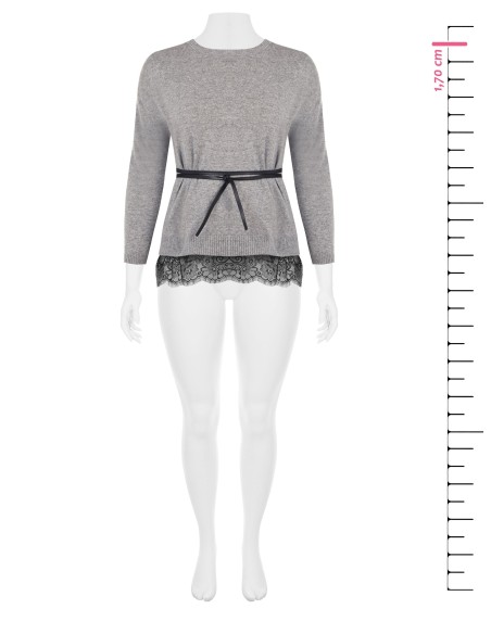 Camisola Curvy Larga com Barra em Renda e Cinto Comprido e Fino em Imitação de Pele Rinascimento Curvy