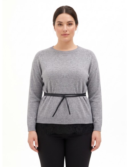 Camisola Curvy larga com parte inferior em renda e cinto comprido fino em imitação de pele Rinascimento Curvy