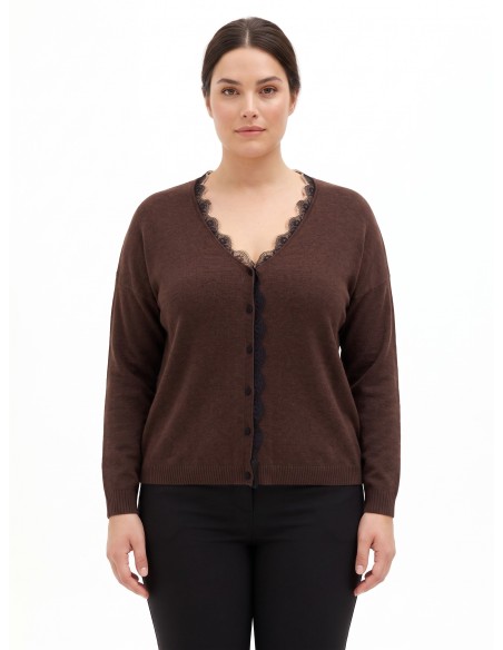 Casaco de malha Curvy com aplicações de renda Rinascimento Curvy