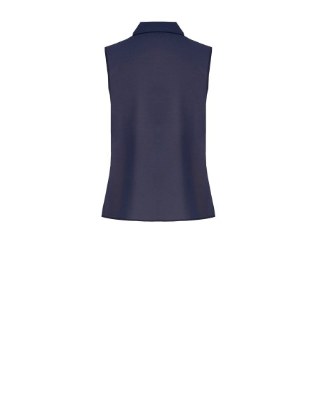 Blusa cintada em georgette com laço tipo gravata e detalhe de joia Rinascimento