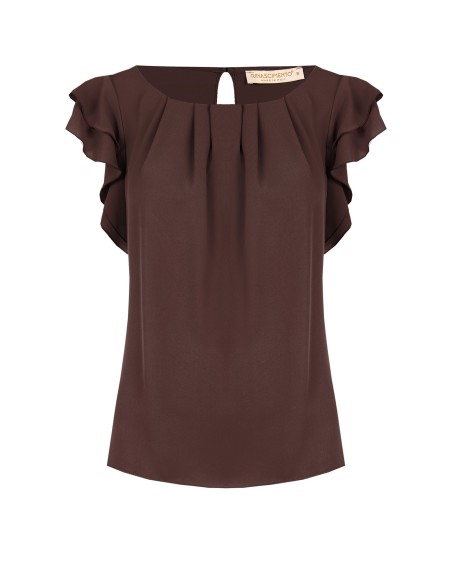 Blusa fluida em cetim mate com mangas de folhos Rinascimento