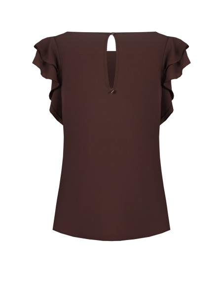 Blusa fluida em cetim mate com mangas com folhos Rinascimento