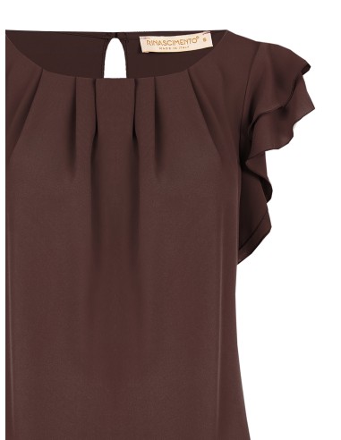 Blusa fluida em cetim mate com mangas com folhos Rinascimento