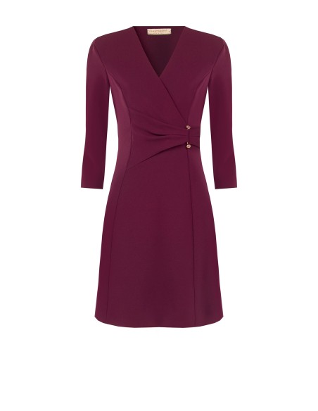 Vestido curto rodado em crepe scuba com decote em V e alças finas Rinascimento