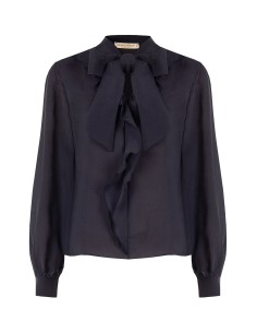Blusa fluida de lyocell com decote em V e folho Rinascimento