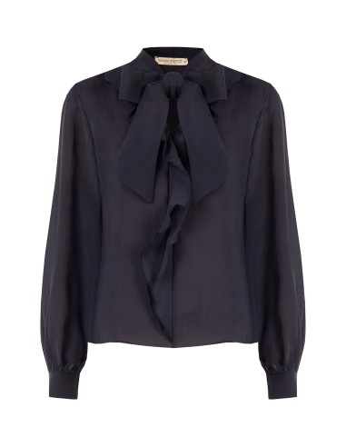 Blusa fluida de lyocell com decote em V e folho Rinascimento