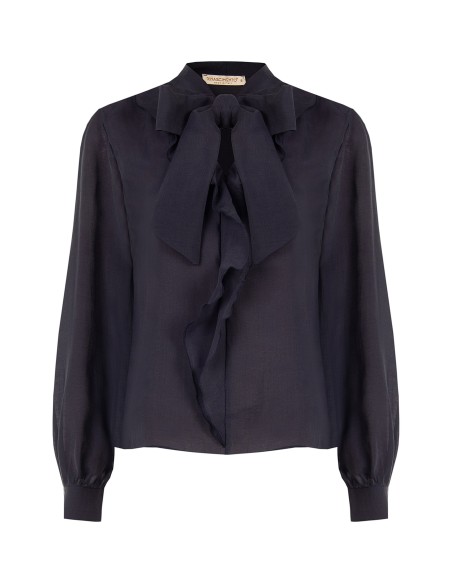 Blusa fluida de lyocell com decote em V e folho Rinascimento