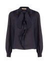 Blusa fluida de lyocell com decote em V e folho Rinascimento