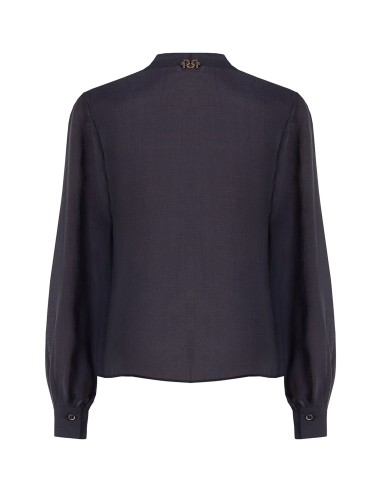 Blusa fluida em liocel com decote em V e folhos Rinascimento