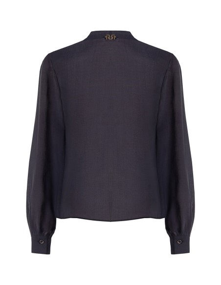 Blusa fluida em liocel com decote em V e folhos Rinascimento