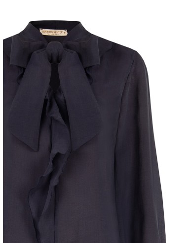 Blusa fluida em liocel com decote em V e folho Rinascimento