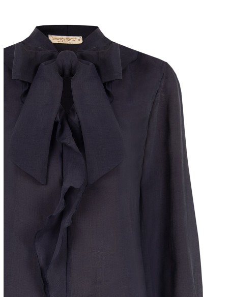 Blusa fluida em liocel com decote em V e folho Rinascimento