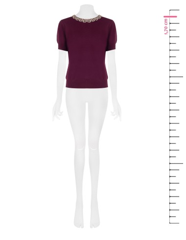 Camisola de mangas curtas em mistura de viscose com cristais cabochão Rinascimento