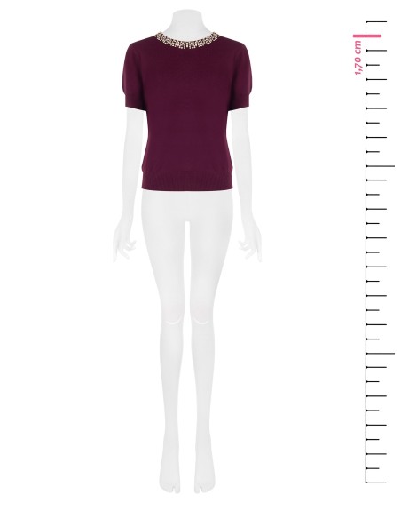 Camisola de mangas curtas em mistura de viscose com cristais cabochão Rinascimento