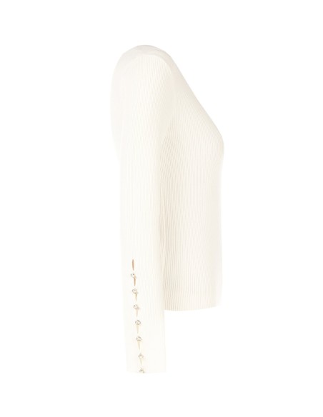 Camisola justa e fina de mistura de viscose, com botões joia na lateral da manga Rinascimento