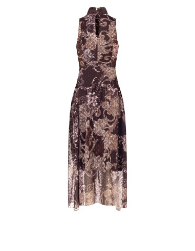 Vestido comprido em chiffon estampado com laço e cintura plissada Rinascimento