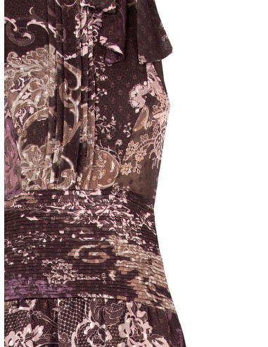 Vestido comprido em chiffon estampado com laço e cintura plissada Rinascimento