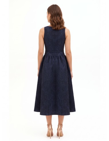 Vestido midi em tecido jacquard gofrado com lurex e saia em godé Rinascimento