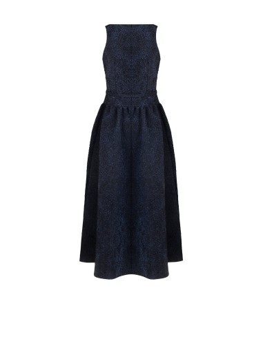 Vestido midi em tecido jacquard gofrado com lurex e saia rodada Rinascimento