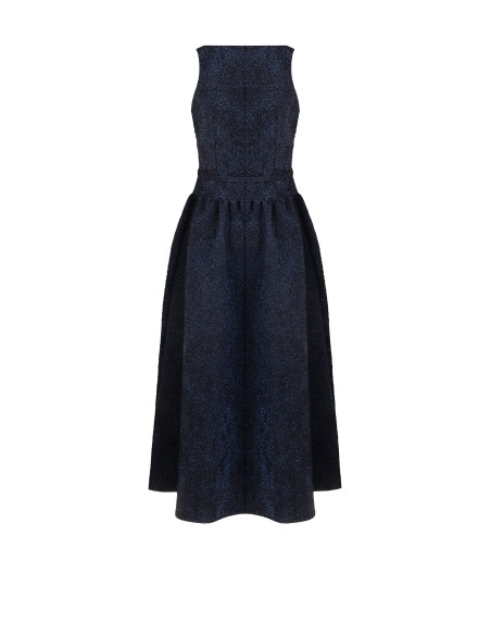 Vestido midi em tecido jacquard gofrado com lurex e saia rodada Rinascimento