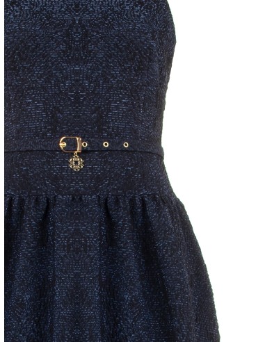 Vestido midi em tecido jacquard gofrado com lurex e saia em corola Rinascimento