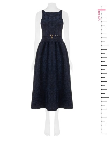 Vestido midi em tecido jacquard gofrado com lurex e saia rodada Rinascimento