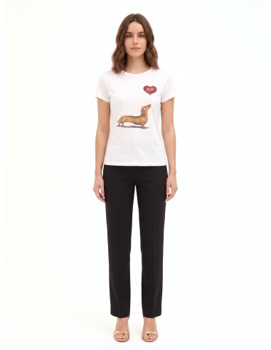 T-Shirt Regular em Algodão com Estampa de Teckel, Coração e Strass Rinascimento