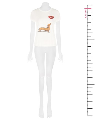 T-shirt regular em algodão com estampado de cão salsicha, coração e strass Rinascimento