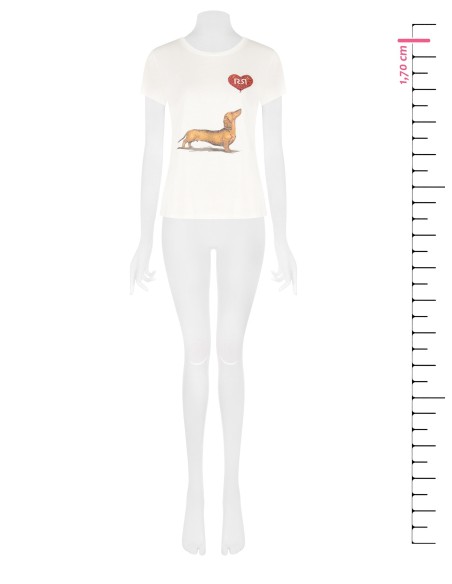 T-shirt regular em algodão com estampado de cão salsicha, coração e strass Rinascimento