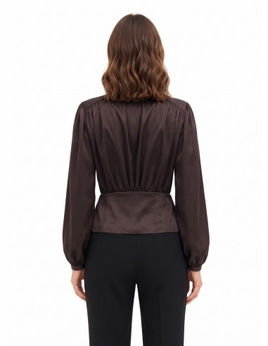 Blusa envelope em cetim com decote em V e lenço com logótipo removível Rinascimento