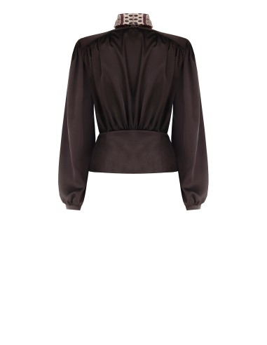 Blusa envelope em cetim com decote em V e lenço com logótipo removível Rinascimento