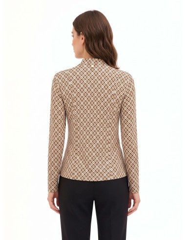 Blusa em viscose com padrão geométrico, decote em V e laço Rinascimento