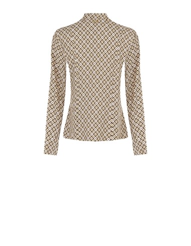 Blusa em viscose com padrão geométrico, decote em V e laço Rinascimento