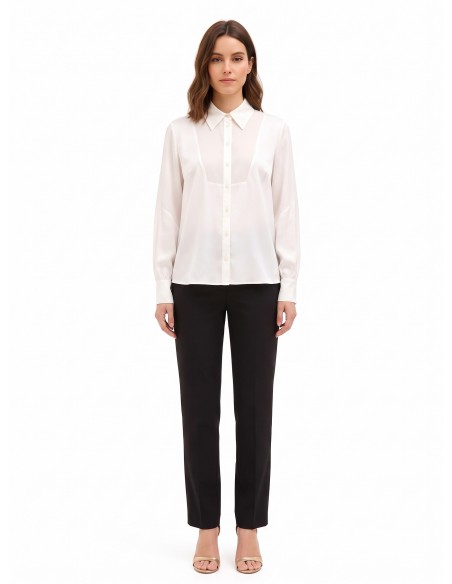 Camisa ampla e fluida em cetim com painel em georgette semitransparente Rinascimento