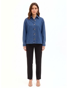 Casaco oversized assimétrico em ganga com costas plissadas Rinascimento 2