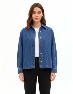 Casaco oversized assimétrico em ganga com costas plissadas Rinascimento
