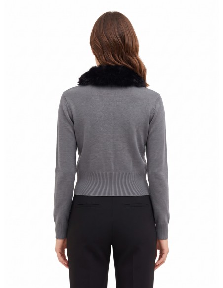 Cardigan polo com gola de pelo sintético removível Rinascimento