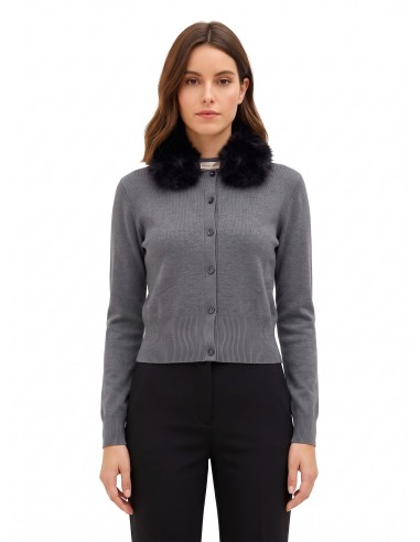 Cardigan Polo com Gola de Pelo Sintético Removível Rinascimento