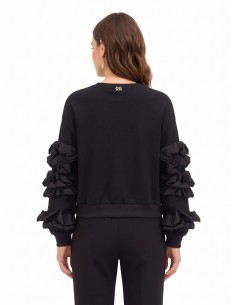 Sweatshirt regular de algodão com folhos de tafetá nas mangas Rinascimento 2