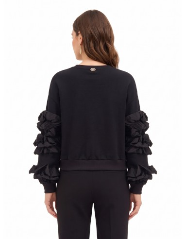 Sweatshirt de corte regular em algodão com folhos de tafetá nas mangas Rinascimento